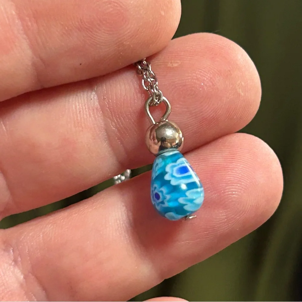 Handcrafted salvaged vintage millefiori glass pendant on chain necklace